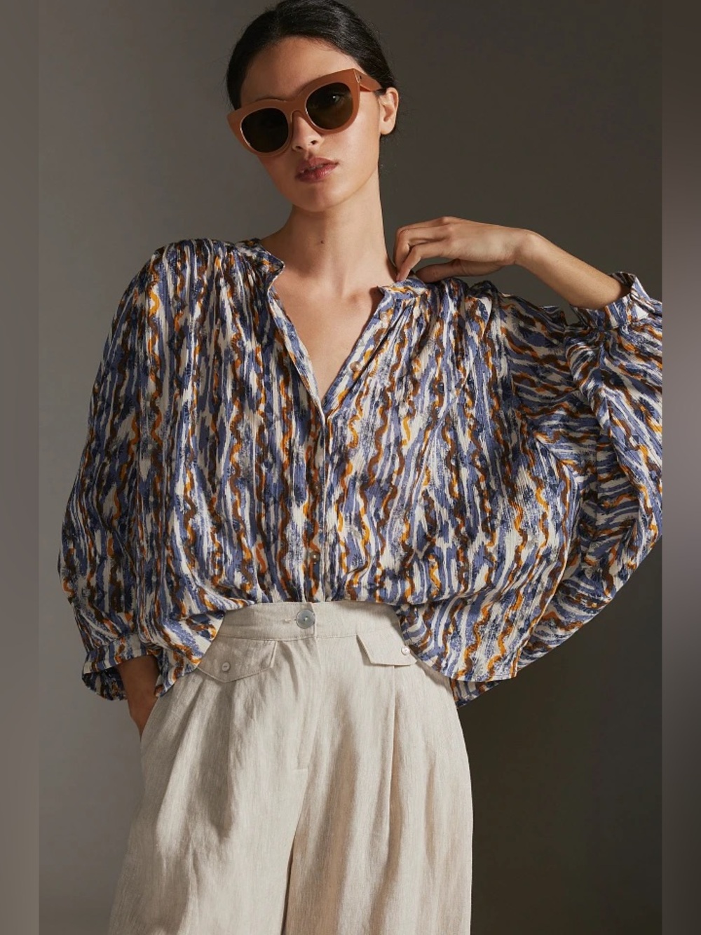 Anthropologie pilcro Sidney batwing Balloon Sleeve blouse bohemian flowy Staud M